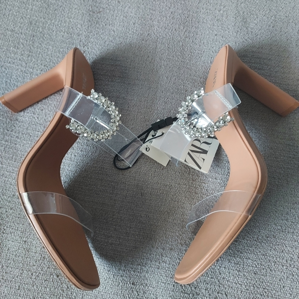 Zara High Heeled Vinyl Sandal Sz-10 - Picture 7 of 11